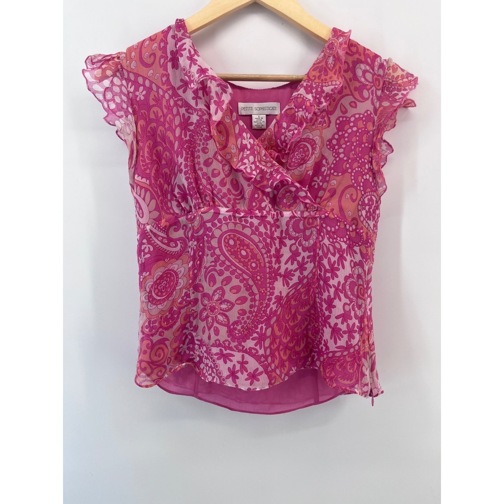 Vintage Petite Sophisticate Paisley Ruffle V-Neck Flutter Sleeve 6 Y2K Whimsy